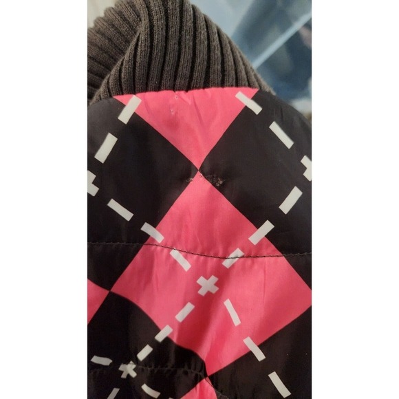 Vintage Le Tigre Women Reversible‎ Puffer Vest Pink Argyle Y2K Mock Neck M - Picture 14 of 14